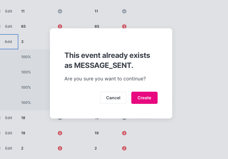 Image shows a confirm dialog to make sure the user wants to add this event