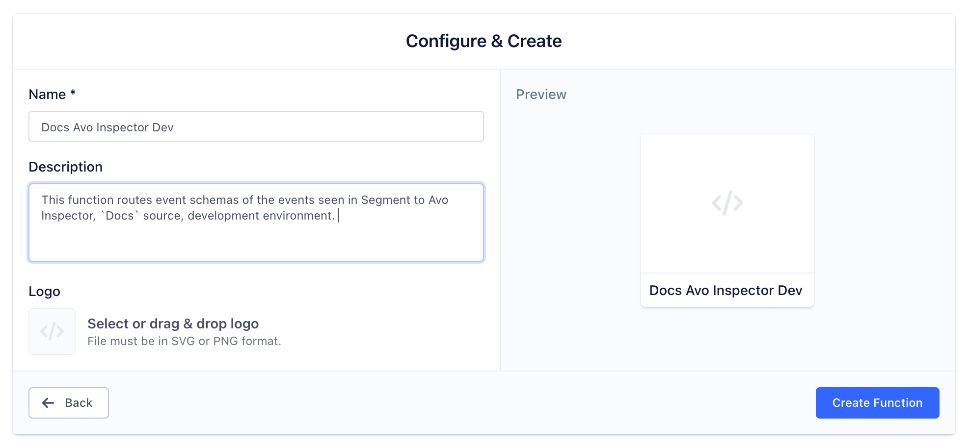 Segment create function modal