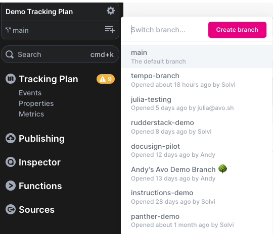 create a new branch from the navigation bar
