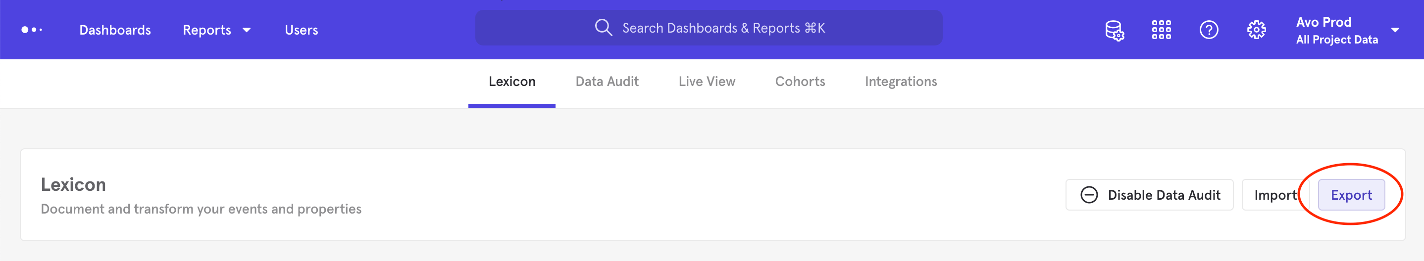 Screenshot of Mixpanel Lexicon