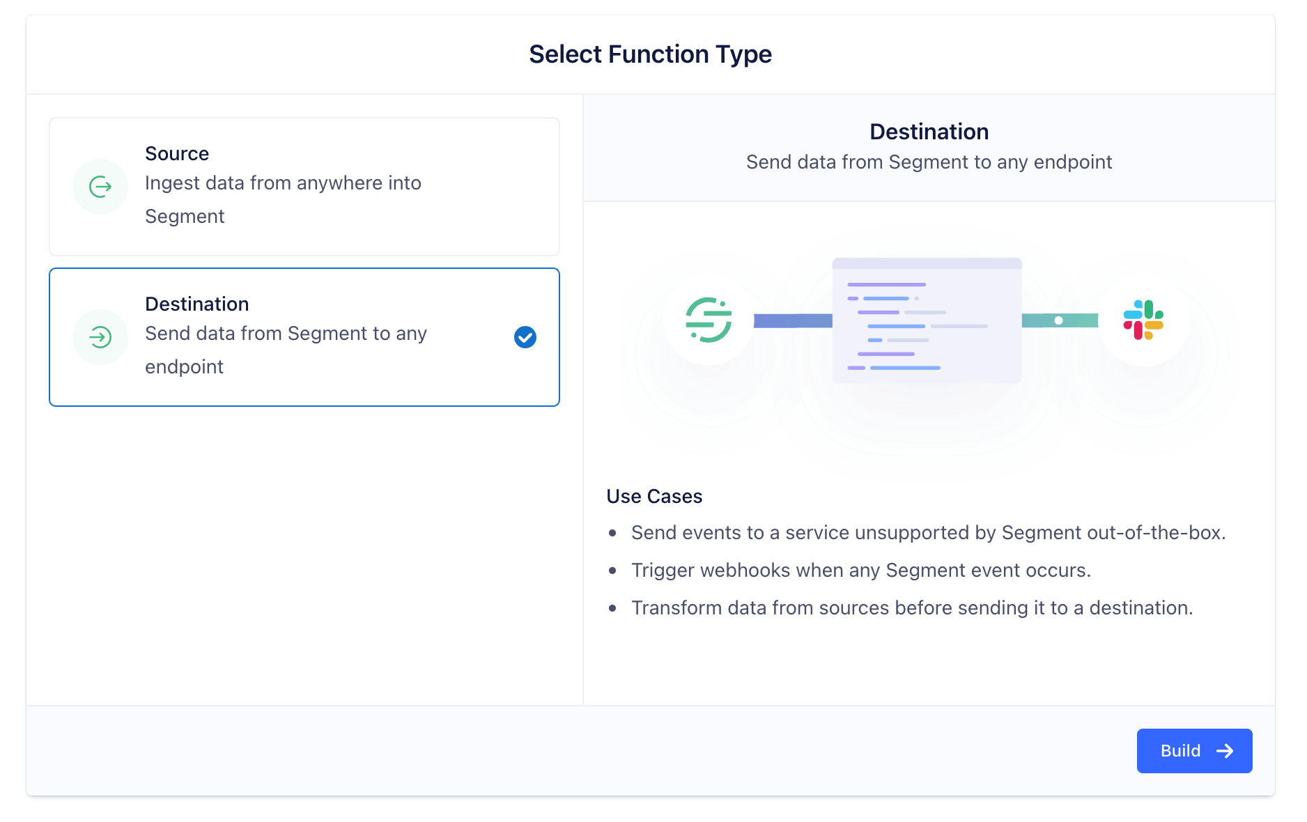 Segment create destination screen