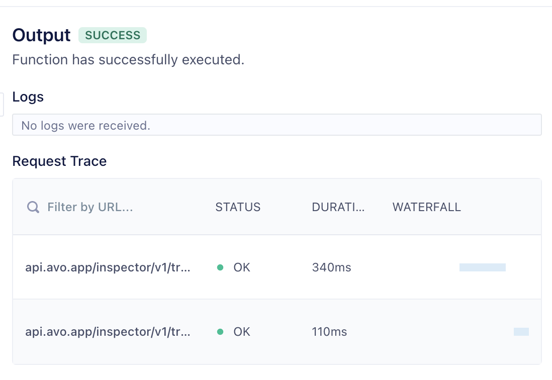 Segment success output of the test run of the function