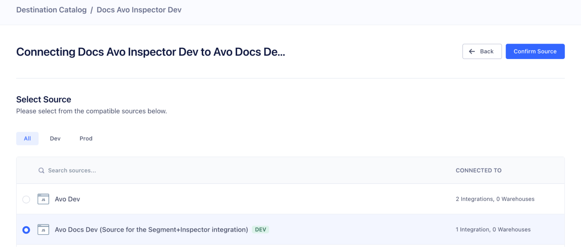 Picking a source for the destination function in Segment UI