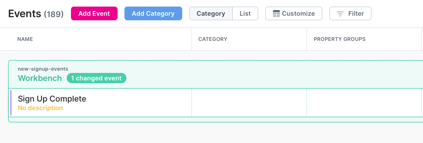 New and modified events highlighted in the Workbench